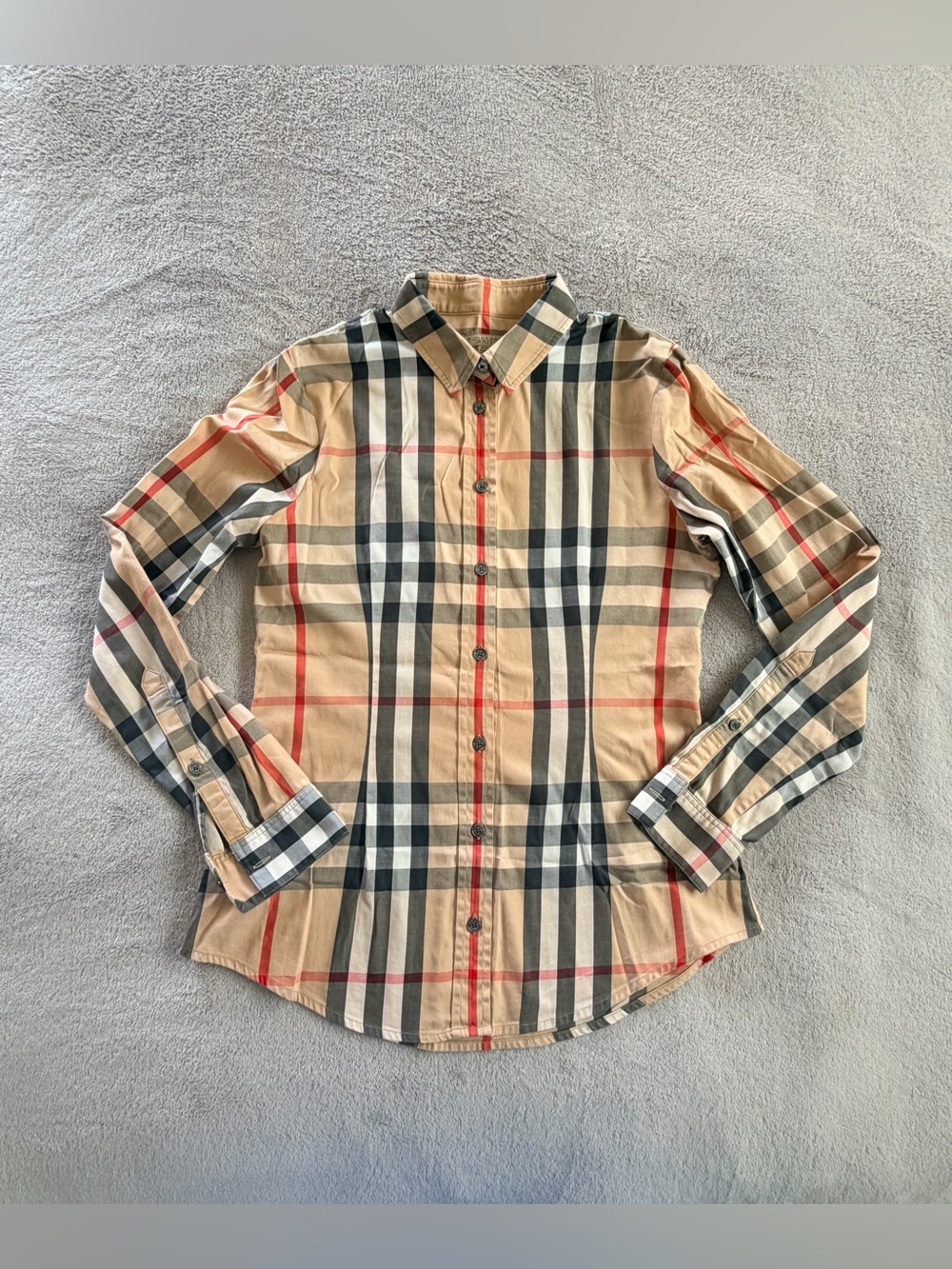 Burberry Classic Beige Plaid Button-Down Corton Shirt Size S